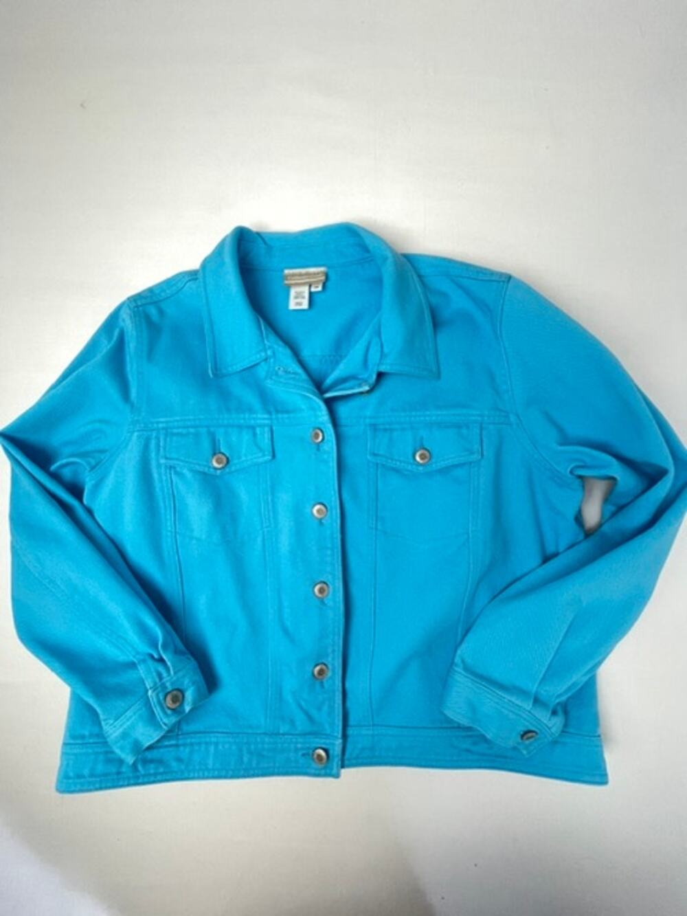 Coldwater Creek Turquoise Denim Jacket Plus Size 1X Cotton Trucker Style Coat